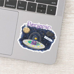 Funny fish UFO space ship cartoon illustration Sticker