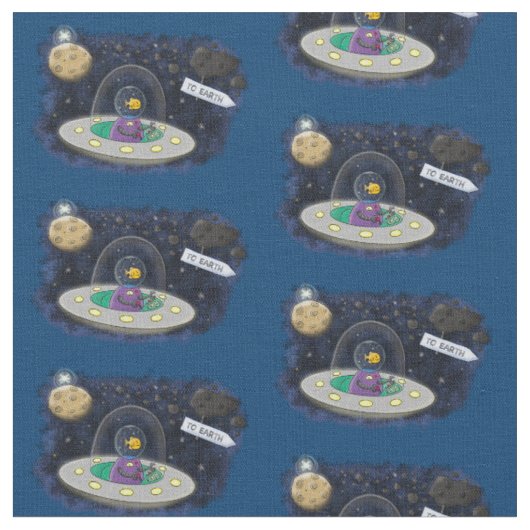 Funny fish UFO space ship cartoon illustration Stof (Close Up)