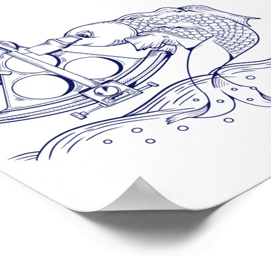 Funny fish using a marine sextant poster (Hoek)