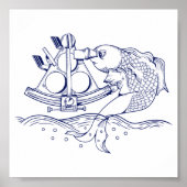 Funny fish using a marine sextant poster (Voorkant)