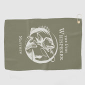 Funny Fish Whisperer Angler Sportsman met naam Golfhanddoek (Horizontaal)