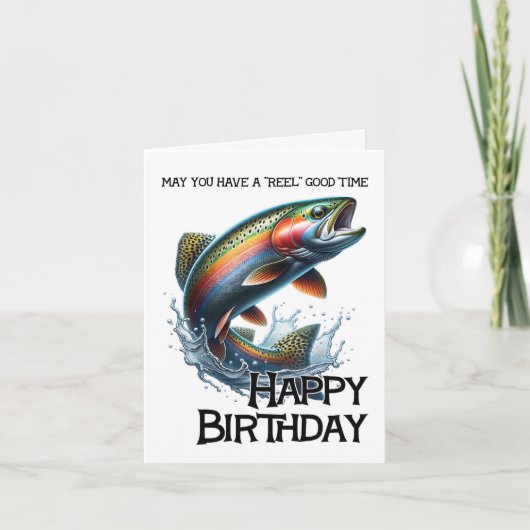 Funny Fisherman Birthday Card with Trout Kaart (Voorkant)