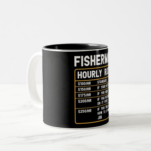 Funny Fisherman Hourly Rate Two-Tone Coffee Mok (Voorkant links)