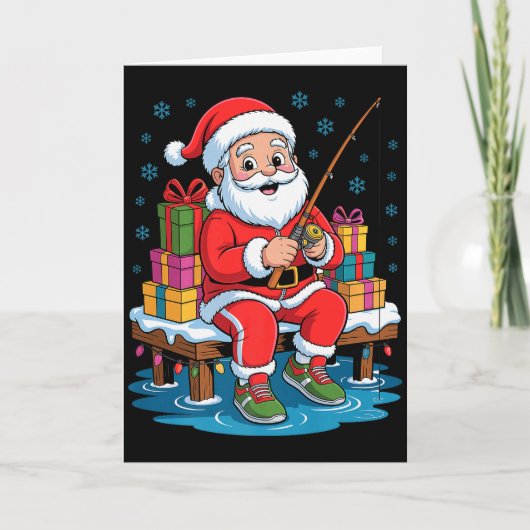 Funny Fisherman Santa Fishing Lovers Christmas Xma Kaart (Voorkant)