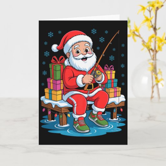 Funny Fisherman Santa Fishing Lovers Christmas Xma Kaart (Gele Bloem)