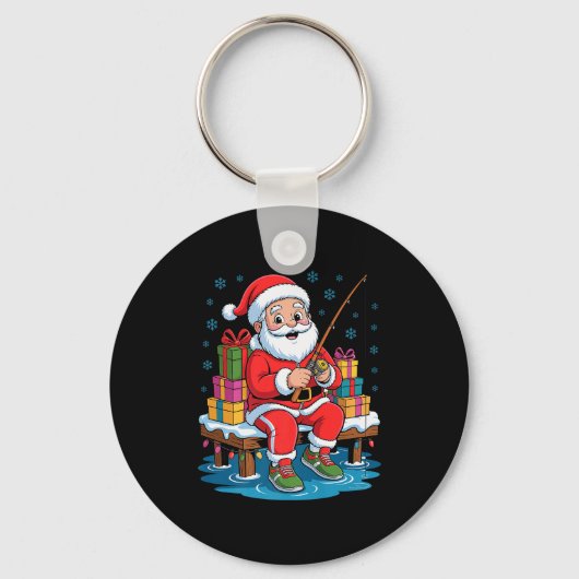 Funny Fisherman Santa Fishing Lovers Christmas Xma Sleutelhanger (Voorkant)