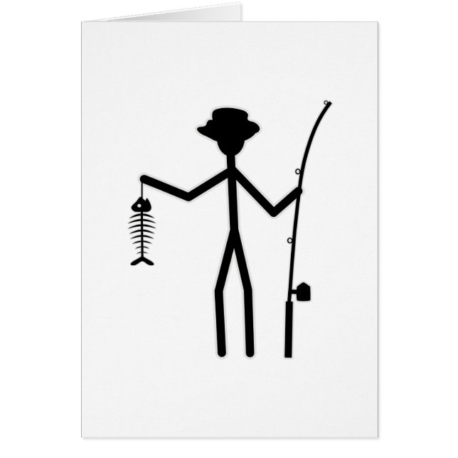 Funny Fisherman Stick Figuur Holding Fish Botten (Voorkant)