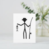 Funny Fisherman Stick Figuur Holding Fish Botten Briefkaart (Staand voorkant)