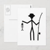 Funny Fisherman Stick Figuur Holding Fish Botten Briefkaart (Voorkant / Achterkant)