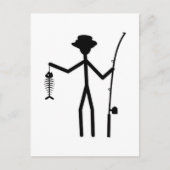 Funny Fisherman Stick Figuur Holding Fish Botten Briefkaart (Voorkant)