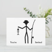 Funny Fisherman Stick Figuur Holding Fish Botten Kaart (Staand voorkant)