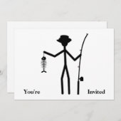 Funny Fisherman Stick Figuur Holding Fish Botten Kaart (Voorkant / Achterkant)