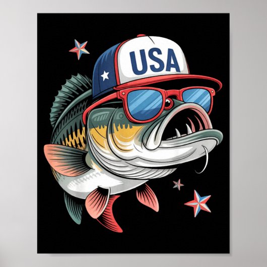 Funny Fishing & Fisherman Gift American Flag Poster (Voorkant)