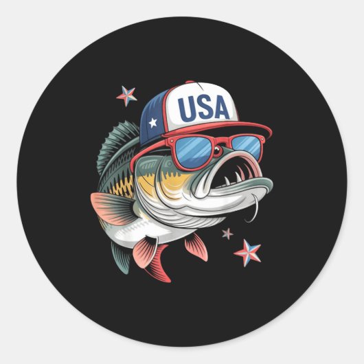 Funny Fishing &amp; Fisherman Gift American Flag  Ronde Sticker (Voorkant)