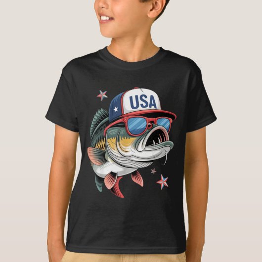 Funny Fishing &amp; Fisherman Gift American Flag  T-shirt (Voorkant)