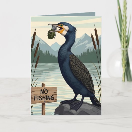 Funny fishing birthday card in funny WPA art style Kaart (Voorkant)