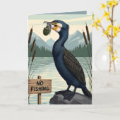 Funny fishing birthday card in funny WPA art style Kaart (Gele Bloem)