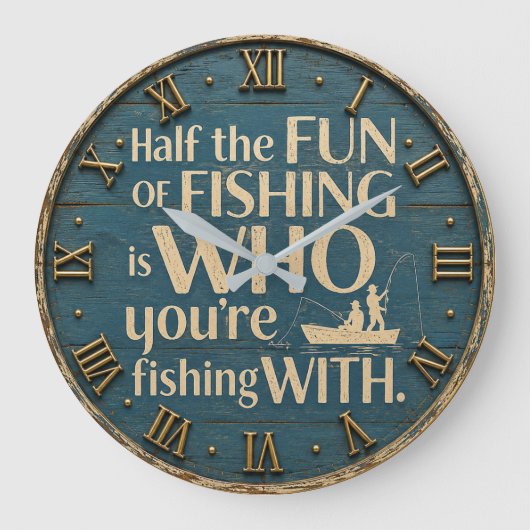 Funny Fishing Rustic Fisherman Decor Cabin Gift Grote Klok (Voorkant)