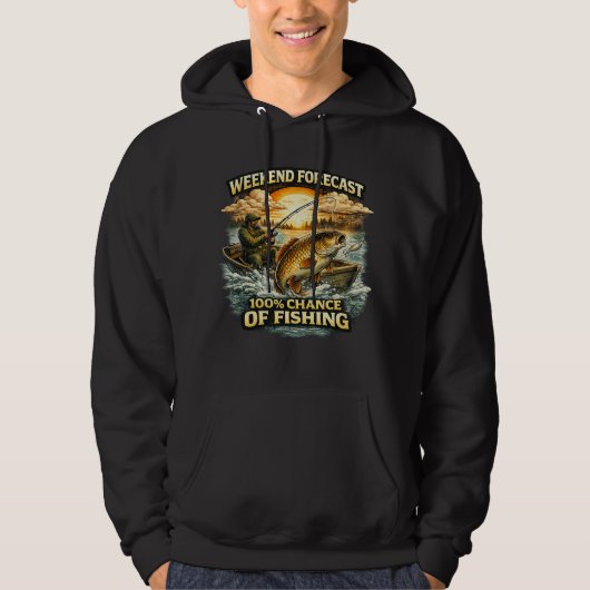 Funny Fishing T-Shirt – Weekend Forecast 100% Chan (Voorkant)