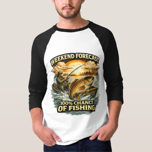 Funny Fishing T-Shirt – Weekend Forecast 100% Chan (Voorkant)