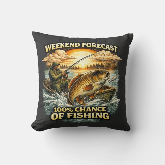 Funny Fishing T-Shirt – Weekend Forecast 100% Chan Kussen (Voorkant)
