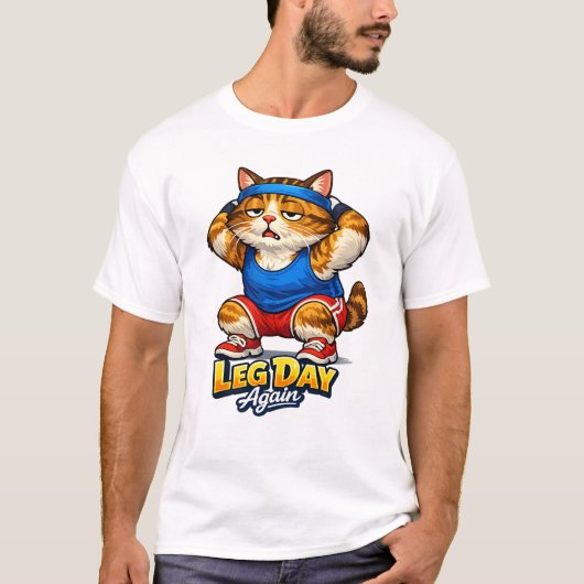 Funny Fitness Cat Illustration – Gym Meme T-shirt (Voorkant)