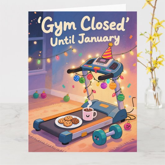 Funny Fitness Christmas Card Gym Closed Until Kaart (Gele Bloem)