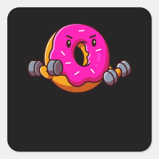 Funny Fitness Donut Workout Weightlifter Vierkante Sticker (Voorkant)