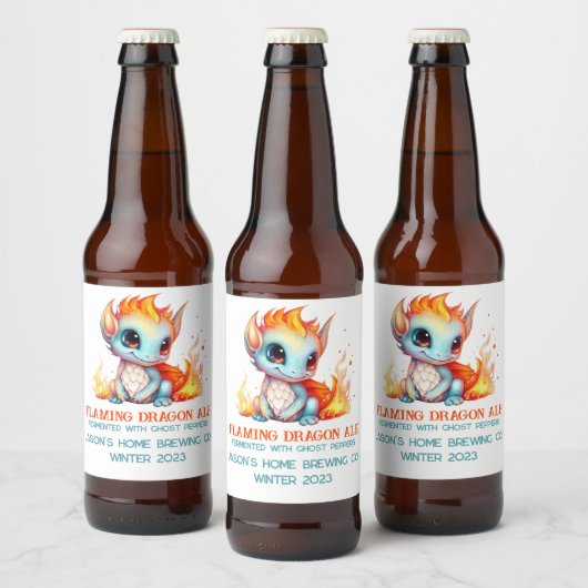 Funny Flaming Baby Dragon Home Brew Beer Bier Etiket (Flessen)