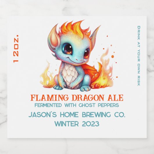 Funny Flaming Baby Dragon Home Brew Beer Bier Etiket (Enkel label)
