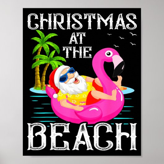 Funny Flamingo Float Santa Claus Christmas At The  Poster (Voorkant)