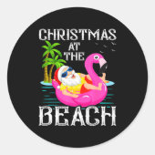 Funny Flamingo Float Santa Claus Christmas At The Ronde Sticker (Voorkant)