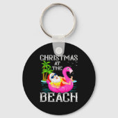Funny Flamingo Float Santa Claus Christmas At The  Sleutelhanger (Voorkant)