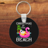 Funny Flamingo Float Santa Claus Christmas At The  Sleutelhanger (Voorkant)