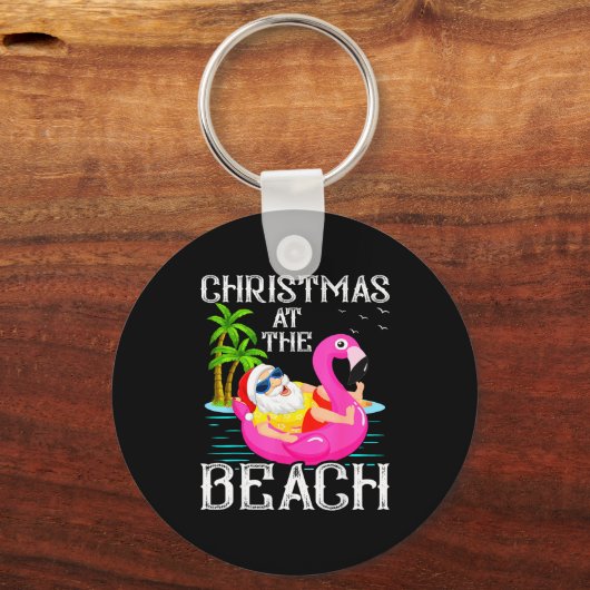 Funny Flamingo Float Santa Claus Christmas At The  Sleutelhanger (Voorkant)