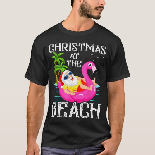Funny Flamingo Float Santa Claus Christmas At The T-shirt (Voorkant)
