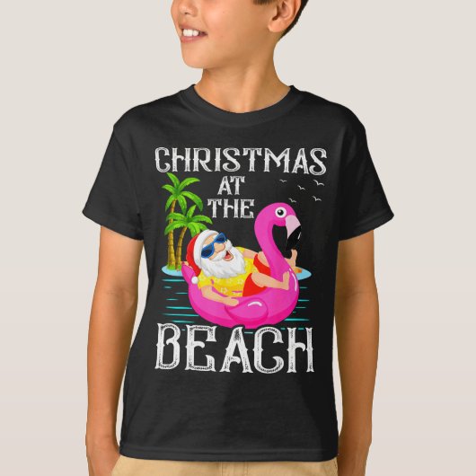 Funny Flamingo Float Santa Claus Christmas At The T-shirt (Voorkant)