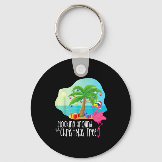 Funny Flamingo Flocking Around The Christmas Tree  Sleutelhanger (Voorkant)