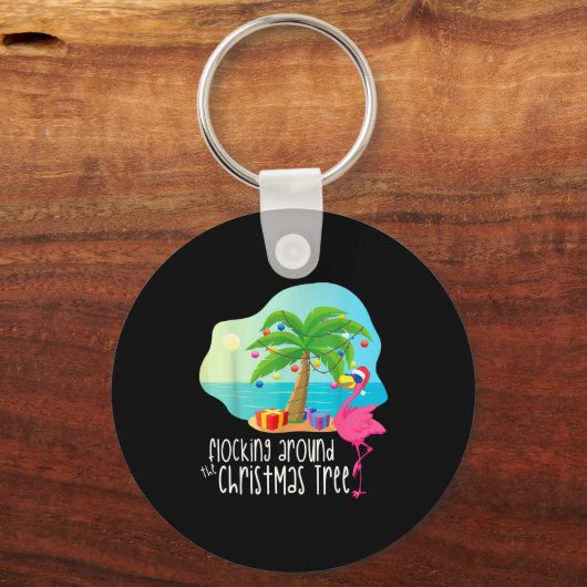 Funny Flamingo Flocking Around The Christmas Tree Sleutelhanger (Voorkant)