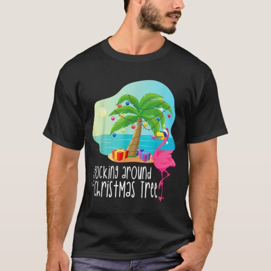 Funny Flamingo Flocking Around The Christmas Tree T-shirt (Voorkant)