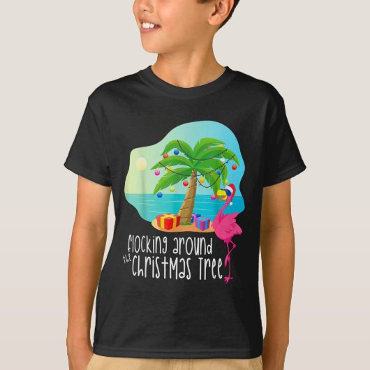 Funny Flamingo Flocking Around The Christmas Tree T-shirt (Voorkant)