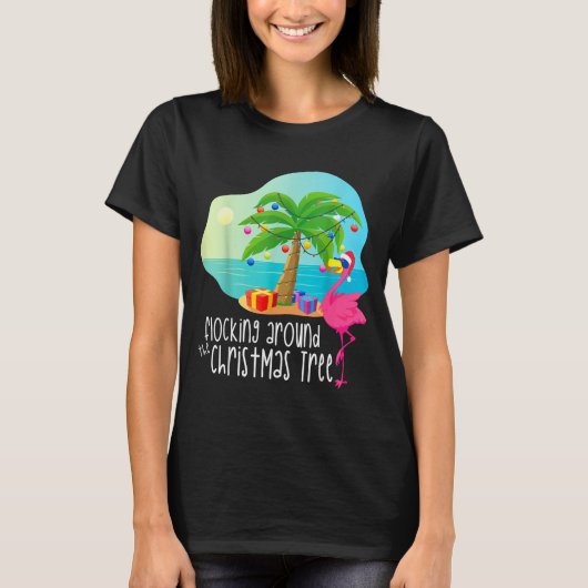 Funny Flamingo Flocking Around The Christmas Tree T-shirt (Voorkant)