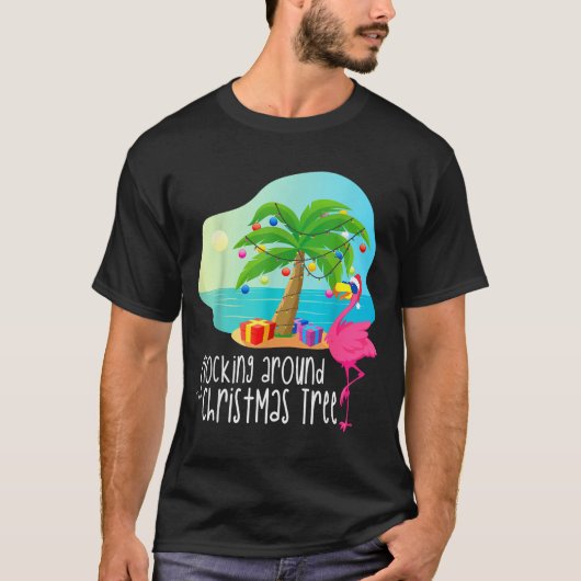 Funny Flamingo Flocking Around The Christmas Tree  T-shirt (Voorkant)