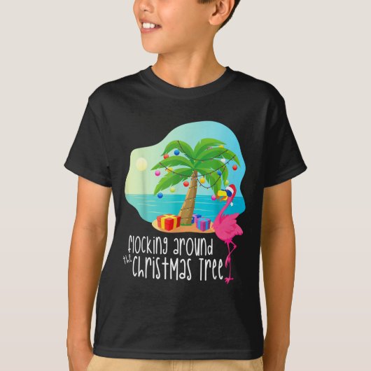 Funny Flamingo Flocking Around The Christmas Tree T-shirt (Voorkant)