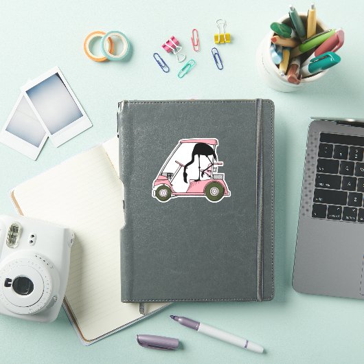 Funny Flamingo Golfkar en Caddy Sticker (iPad Cover)
