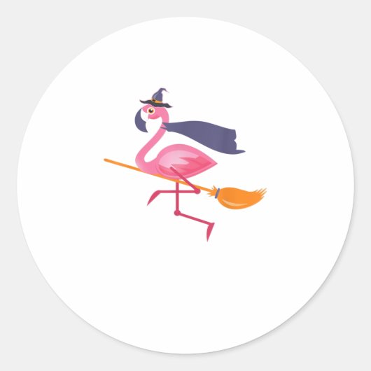 Funny Flamingo Halloween Witch Ronde Sticker (Voorkant)