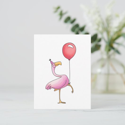 Funny Flamingo Happy Birthday – Cute Pink Bird Briefkaart (Staand voorkant)