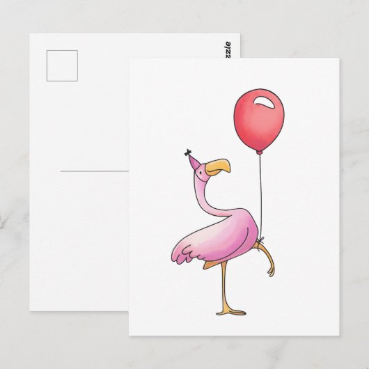 Funny Flamingo Happy Birthday – Cute Pink Bird Briefkaart (Voorkant / Achterkant)
