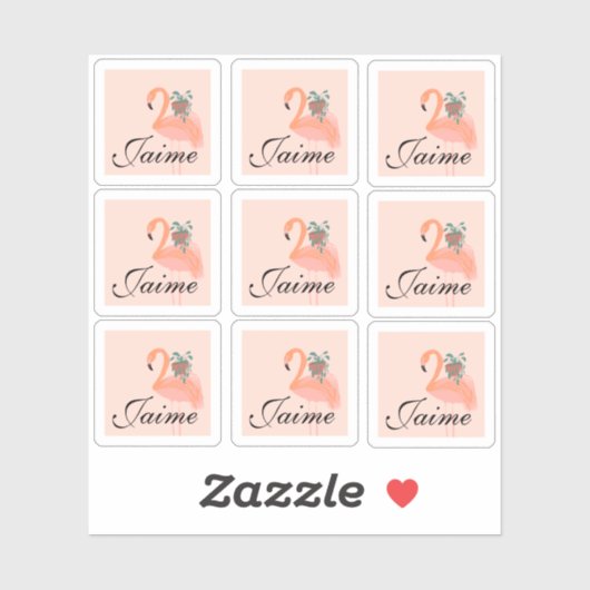 Funny Flamingo Holding Planten Lijst Sticker (Vel)