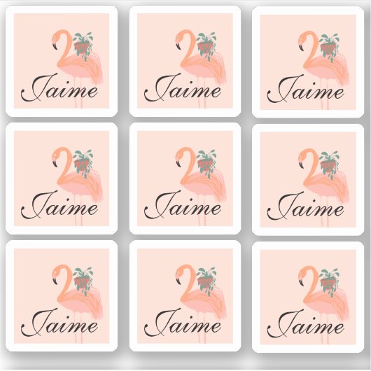 Funny Flamingo Holding Planten Lijst Sticker (Voorkant)